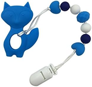 Fox Teether Of Silicone Teething Pacifier Clip - Silicone Universal Soother Clip - Baby and Mommy Beads Silicone Teething (Blue)