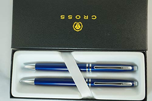 Cross Classic Executive Companion Avatar Midnight Blue Lacquer and Extremely Polished Chrome Appointments with Distinctive Cross Special Signature Mid Rings, Pen and 0.7MM Pencil Set.