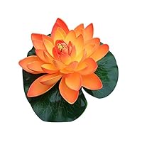 Shangwelluk Artificial Floating Foam Lotus Flowers for Pool, Realistic Water Lily Pads, Red White Orange Perfect for Home Outdoor Patio Pond Aquarium Wedding Party Decorations (Orange)