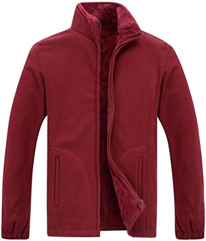 RRINSINS Men's Winter Outdoor Sports Full Zip Polar Fleece Lightweight Jacket Wine Red XL