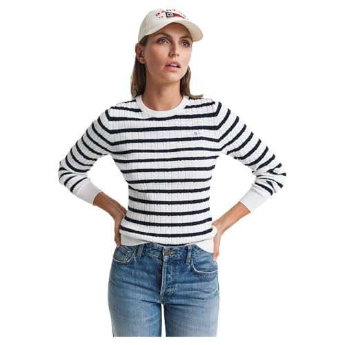 GANT Stretch Cotton Cable Stripe C-Neck Pullover Sweater Women (Pack of 1)