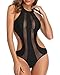 Tempt Me Women One Piece Sexy See Through Mesh Cutout Halter Monokini Black M