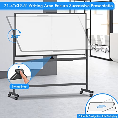 72x40 InchDouble Sided Rolling Whiteboard, Mobile Whiteboard Magnetic White Board, Large Reversible Dry Erase Board Easel Standing Board on Wheels (72x40 Black)