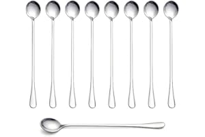 COMIART 8-Pack Stainless Steel Iced Tea Spoons, 7-Inch Long Handle Bar Spoons for Coffee, Cocktails, Milkshakes, and Desserts