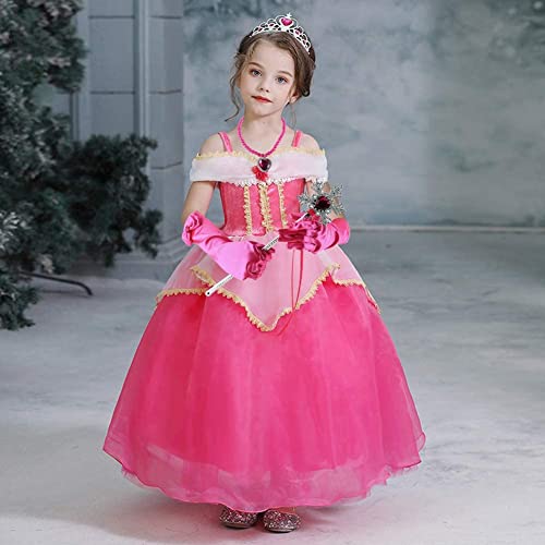 Shindel Red Princess Dress Up Accessories, 6PCS Princess Dress Up Childrens Crown Magic Wand Gloves Necklace Earring Set