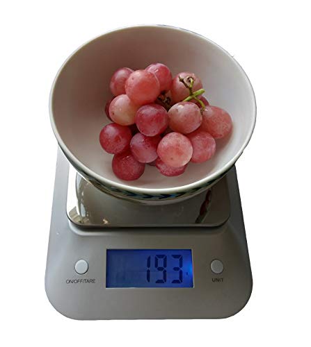Electrical Digital Kitchen Multi Function Food Scale 0.04 oz / 1g Increment, 11 lb / 5 kg Capacity, Stainless Steel Platform & Extra Large Big Blue Back Lit Light LCD Display 2 AAA Batteries included
