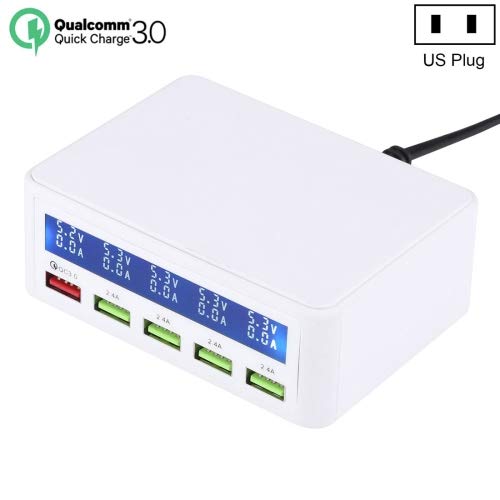 HITSAN INCORPORATION 40W QC3.0 2.4A 4-USB Ports Fast Charger Station Travel Desktop Charger Power Adapter with LCD Digital Display, US Plug