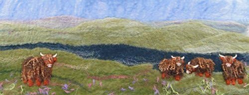 Artfelt Scottish Landscape picture felt kit with Highland Cattle- a carefully designed felting kit to make a felted Scottish Landscape with online tutorial. by Art Felt