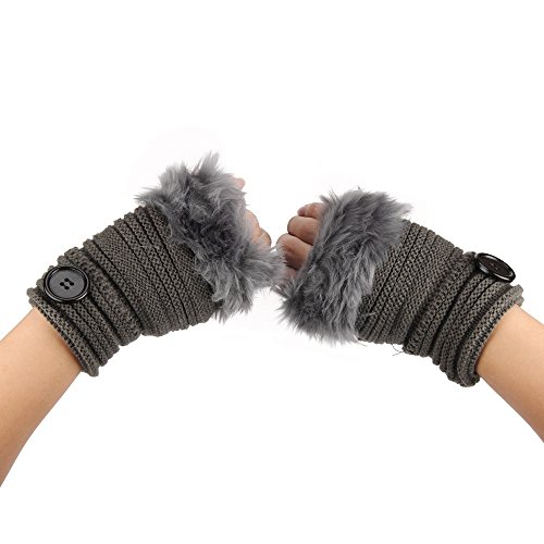 Zainafacai Warm Gloves,Women Girl Warm Winter Faux Rabbit Fur Wrist Fingerless Gloves Mittens (Deep Gray)