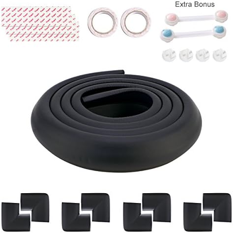 Comcome Extra Thick Childproof Safety Edge &amp; Corner Guard, Furniture Sharp Edge Protector Foam, Baby Safety Bumper Guard (6.5 Feet+10 electric safety cover+2 cabinet locks, Black)