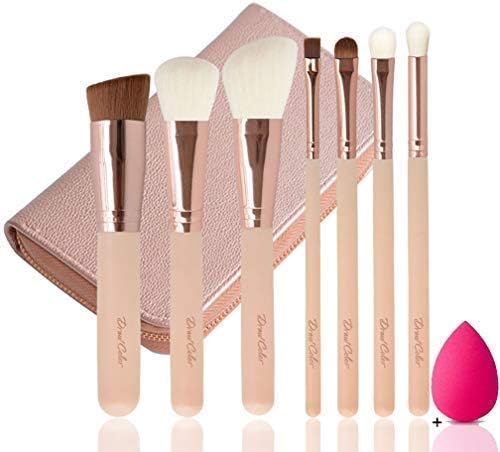 MaxColor Makeup Brushes Set Premium Synthetic Fiber Foundation Blusher Shadow Concealer Lip Makeup Brushes (7pcs Rose Golden)