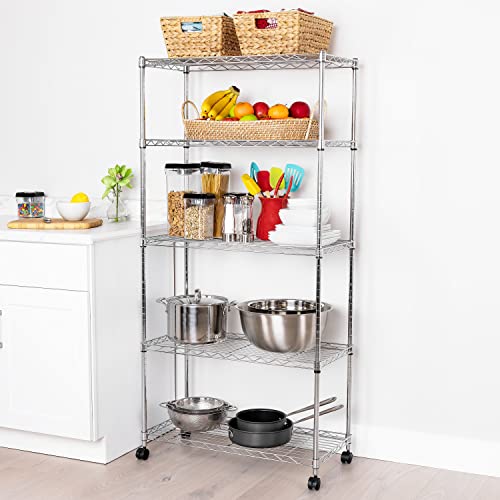 Seville Classics 5Tier Wire Shelving with Wheels, 5Tier, 30"" W x 14