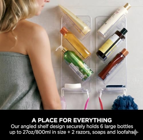As Seen on Dragons Den, No Suction Cups & No Screws, Easy-Clean, Rust Proof Shower Caddy and Bath Organiser Shelf