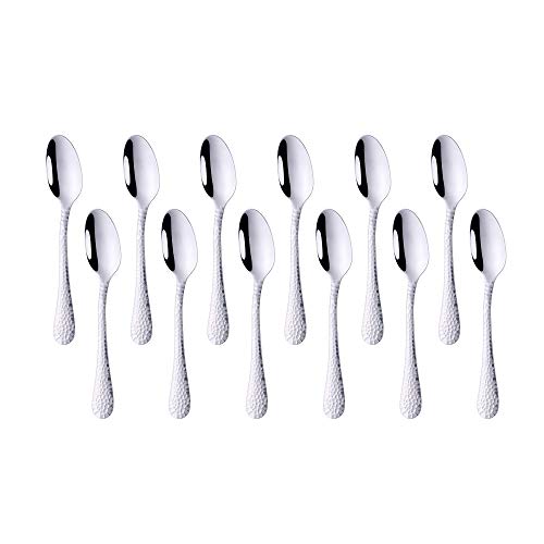 BUY&USE 12 PCS 5 Inch Teaspoon Coffee Spoons Small Cute Spoon Stainless Steel hammered surface Silve