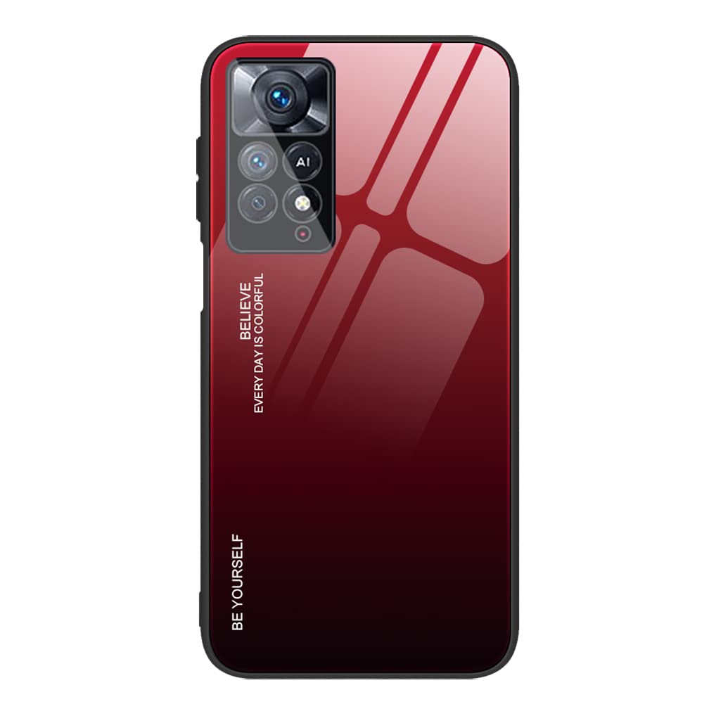 SEAHAI Case for Xiaomi Redmi Note 11 Pro 5G/4G, Ultra Thin Gradient Color Tempered Glass Hard Back & Soft Silicone TPU Bumper Hybrid Shockproof Cover, Elegant Red