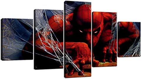 Spiderman Art Wall Decor Abstract Canvas Wall Art Modern Painting Canvas Artwork HD Prints Picture for Living Room Bedroom Decoration 5 Pcs, Stretched and Framed Ready to Hang (60" Wx32 H inches)