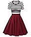 Vessos Women's Vintage Short Sleeve Striped Cocktail Party Swing Dress Black+Wine Red X-Large