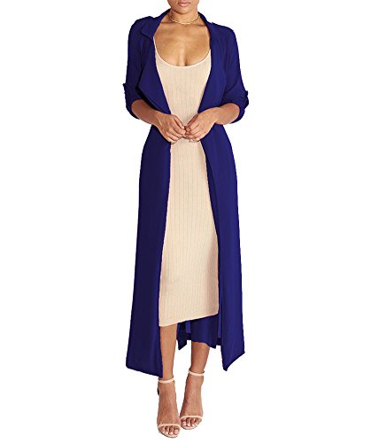 Mojessy Womens Lightweight Waterfall Belted Open Long Chiffon Maxi Cardigan Sweater, Sapphire Blue-1, XL. - Thumbnail 3
