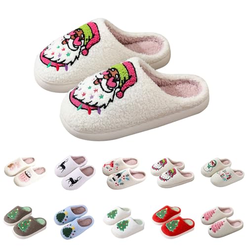DFSDJEUW fluffy slippers women Christmas Slippers for Women Men Classic Memory Foam House Shoes Lightweight Non Slip Fluffy Indoor Slipper Cozy Slip-on Outdoor Fall Winter moccasin White 6