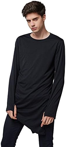 Jamickiki Men's Fashion Long Sleeve Pure Color Hip Hop Style Long T-shirt