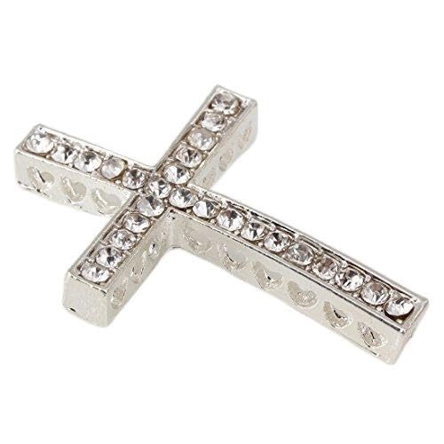 RUBYCA 10pcs Cross Sideway Metal Connector Bead DIY Shamballa Bracelet White Silver Color White Clear Crystal Inlay
