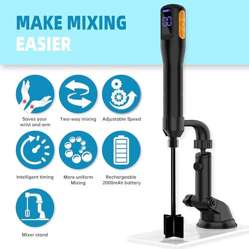 Electric Resin Mixer, Epoxy Resin Electric Stirrer with Mixer Stand, Timed Mixing for Epoxy Resin, Silicone, Resin Molds, DIY Crafts, Paint Mixing, Epoxy Resin Kit, Adjustable Speed, Black