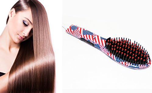 Professional Ceramic Heating Detangling Fast Styling LED Hair Straightening Brush (Stars &amp; Stripes)