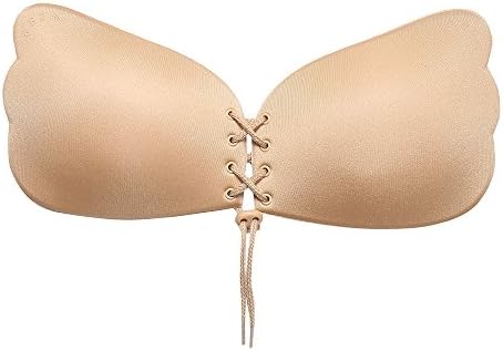 Wellbeing Strapless Bra Self Adhesive Reusable Push Up Silicone Bras Strapless Padded Invisible Brassiere Sticky Backless With Drawstring Clasp For Women (C, Nude)