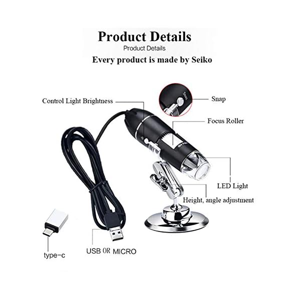 USB Digital Mikroskop,XVZ Handheld 50X bis 1600X Vergrößerung Endoskop,USB Schnittstelle Mikroskop mit Ständer und 8 LED… – Bild 8