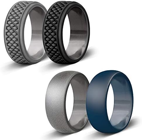 Silicone Wedding Ring for Men, Affordable Rubber Wedding Bands for Gym Sports Leisure Work, Classic & Crosshatch Rings Single|4 Pack|7 Pack