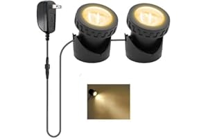 TENSUL Warm White Pond Lights, 2500K Underwater Landscape Spotlights, IP68 Waterproof Submersible Fountain Lights for Garden Yard Aquarium Pond Fountain Waterfall (2 Lights)