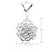 LATIBELL “Lovesickness” Rose Flower White Gold Pendant Necklace Austrian Crystal Sweater Woolen Rope Chain for Women,32’’