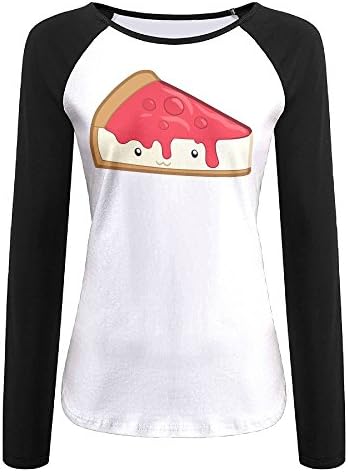Hilary Women's Cute Cheesecake Baseball Raglan Jersey T-Shirts 3/4-Sleeve XL