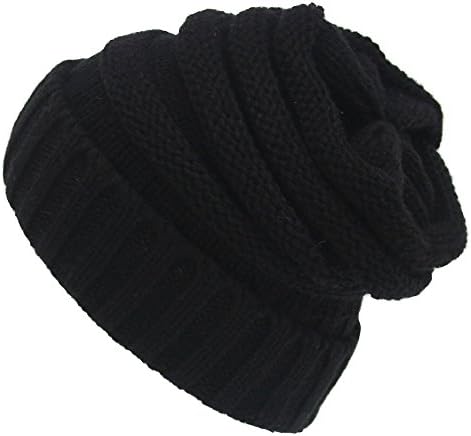 NLOKER Warm Soft Cable Knit Skull Cap Slouchy Beanie Winter Hat - Unisex (Black)