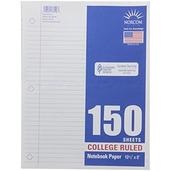 notebook paper college pack ruled punched filler