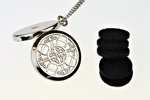 Celtic Cross Chrome Polished Aromatherapy Essential Oil Diffuser Necklace Locket Jewelry Gift Set (Includes Lavender Peppermint Zen Inner Calm - 5 ml Bottles) - Thumbnail 4