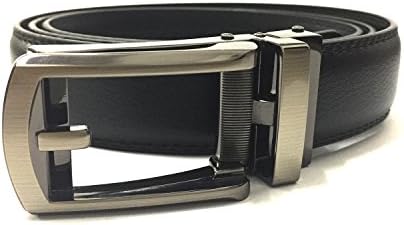 Men Belt, Automatic Alloy Ratchet Buckle Black Leather Duty Dress Golf Gun Belt