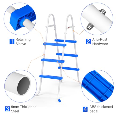 Heavy Duty Steel Frame Swimming Pool Ladder for Above Ground Pools, 3-Step Double-Sided Pool Stairs for 36" Height Pools, 450lbs Capacity with Anti-Slip Rubber Feet & Wide Steps