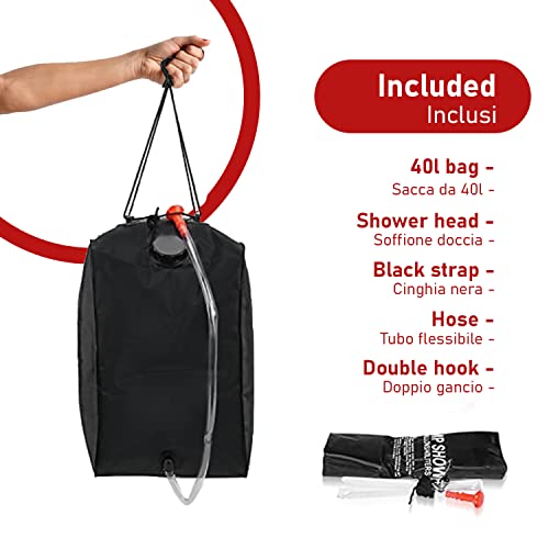 Solar Camping Shower Bag, 20L/40L Solar Heating Maxi Camping Bag, Portable Shower with Removable Hose and Shower Head for Camping, Hiking, Trekking Outdoor Activities
