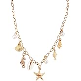 OIDIMS Gold-Tone Starfish Charm Necklace for Women Trendy Boho Vacation Shell Conch Seahorse Pendant Necklace Marine Life Choker Fashion Chic Summer Beach Handmade Jewelry Dresses Accessories