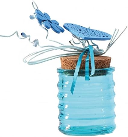 Lot De 5 Boite A Dragees Pot Rayure Bleu Verre Couvercle Liege Pour Bapteme Mariage Communion Amazon Fr Bebes Puericulture