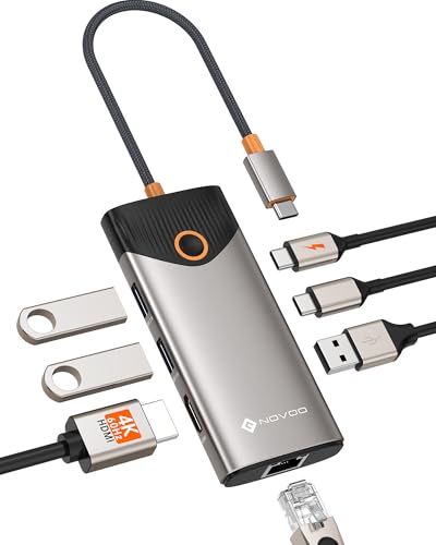 USB C Hub, 7-en-1 Dock con HDMI 4K@60Hz, 1Gbps Ethernet, 100W PD Carga, Puertos USB-A/C 5Gbps, Estación Docking Compatible para MacBook, iPad, iPhone, DELL, HP, Surface