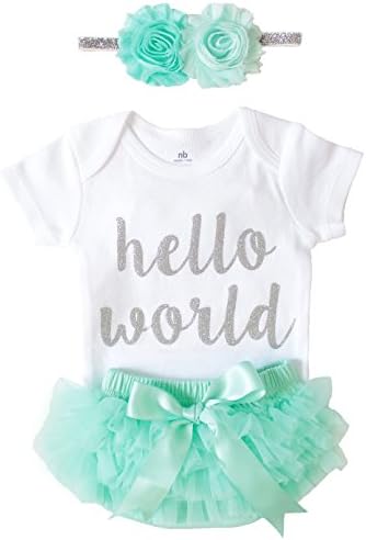 OoSweetCharlotteoO Newborn Baby Girl Coming Home Outfit Hello World Bodysuits 3pcs (Newborn)