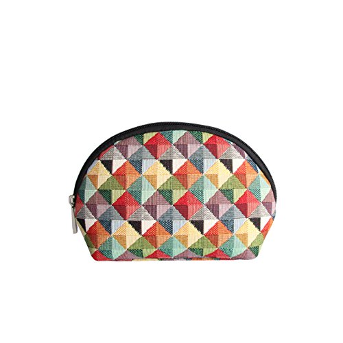Signare Womens Fashion Canvas Tapestry Cosmetic Make-up Bag in Multicoloured Triangle Design