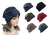 Flower Trimmed Womens Wool Beanie Cap Dress Crochet Hat A125