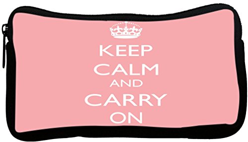 Rikki Knight Keep Calm and Carry On - Light Pink Design Neoprene Pencil Case (p…