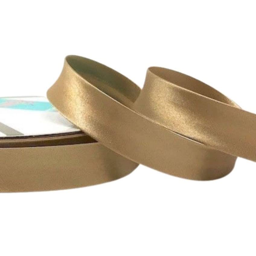 Plush Addict Single Fold Satin Bias Binding Tape for Sewing, Edging, Stitching, Hemming, Trimmings, Accessories, Outfits and Crafts - Latte - 18mm Wide x 5 Metre