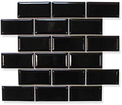Three 2" x 4" Pieces Sample Swatch of Victorian Beveled Black Gloss Mosaic Tile