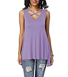 iGENJUN Women's V Neck Back Criss Cross Basic Flowy Tank Tops,XL,Lavender