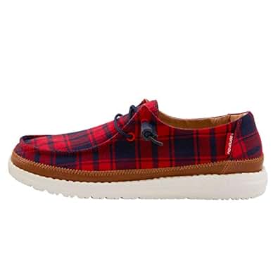Amazon.com | Hey Dude Women's Wendy Tartan Red, Size 9 | Loafers & Slip-Ons